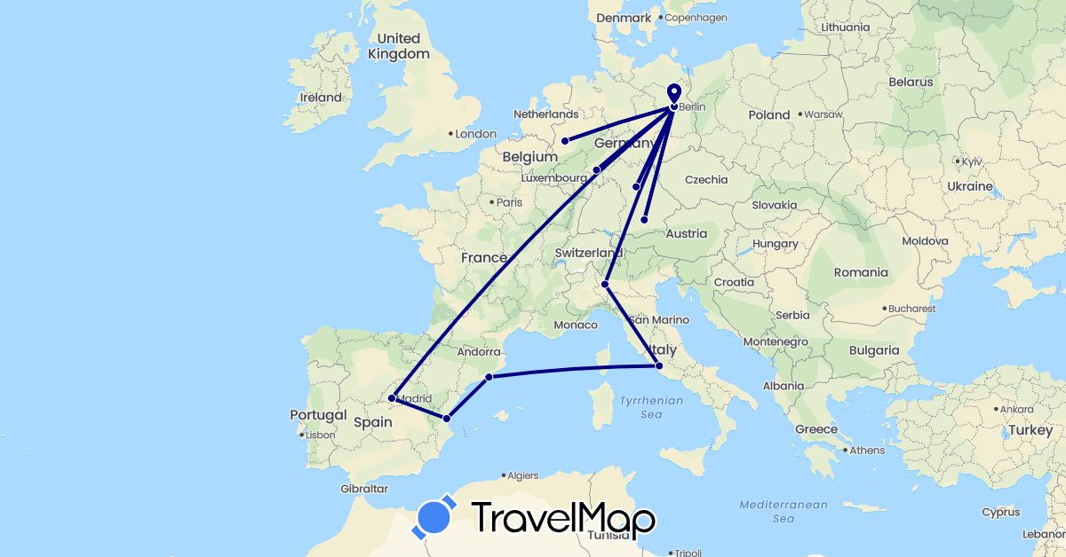 TravelMap itinerary: driving in Germany, Spain, Italy (Europe)
